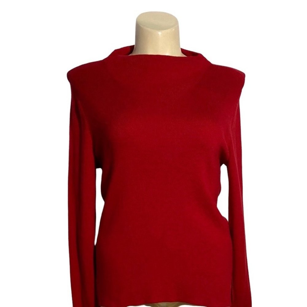 J‎ Jill LP Tunic Sweater Mock High Neck Red Silk Wool Blend Long Sl Side Slits